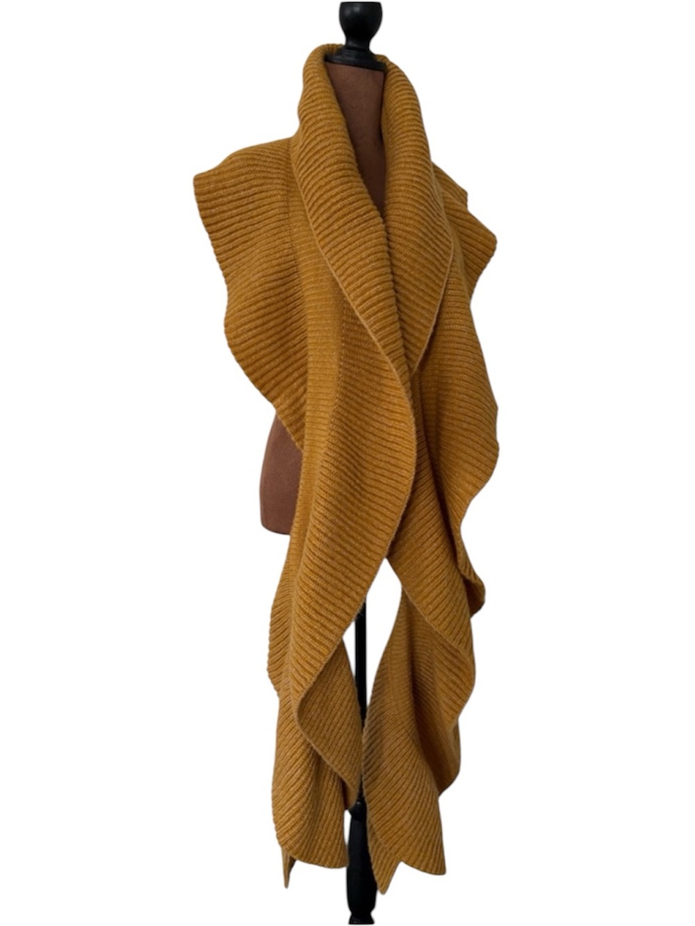 Anthropologie Abigail Mustard Yellow Ruffle Ribbed Knit Scarf NWOT Boho Wrap